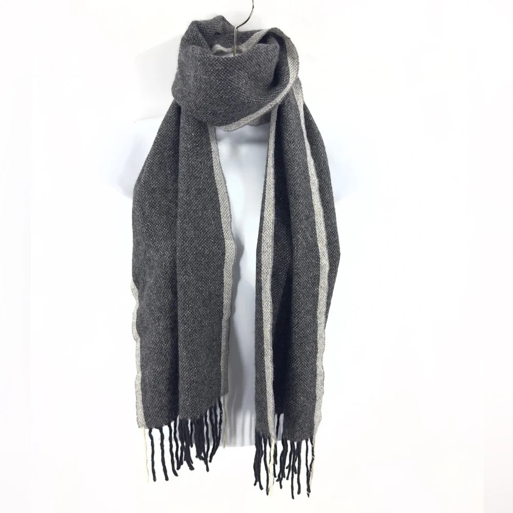 Club Room 100% Cashmere Scarf Gray Fringe Trim Unisex Adult Quiet Luxury Soft